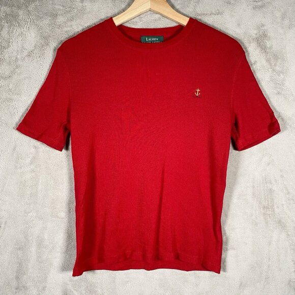 Vintage Ralph Lauren T Shirt S Embroidered Anchor Crest Logo Nautical Preppy Red - Picture 2 of 9